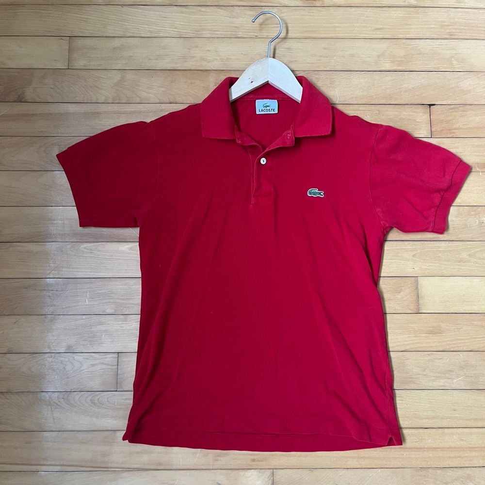 Lacoste Mens Red Short Sleeve Pique Cotton Polo Shirt Size 2 Small Logo